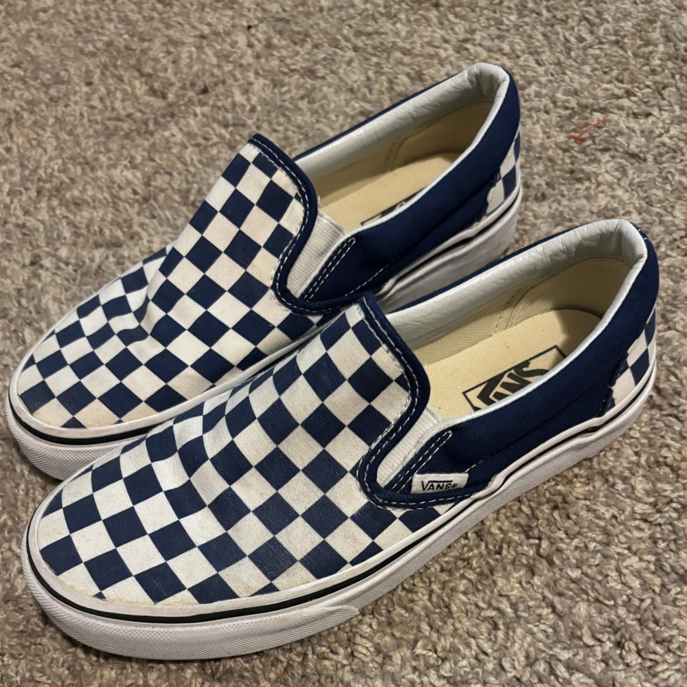 Vans Unisex Navy Blue Checkered Slip-On Shoes
